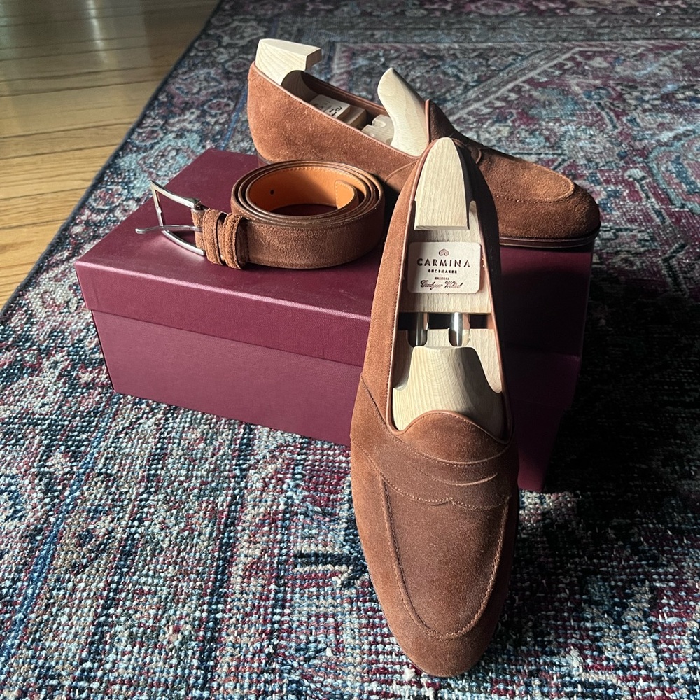 Brown Suede Loafers and belt for Men